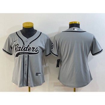 Women's Las Vegas Raiders Blank Grey With Patch Cool Base Stitched Baseball Jersey(Run Small) Women's Las Vegas Raiders Blank Grey With Patch Cool Base Stitched Baseball Jersey(Run Small)