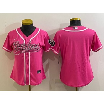 Women's Las Vegas Raiders Blank Pink With Patch Cool Base Stitched Baseball Jersey(Run Small) Women's Las Vegas Raiders Blank Pink With Patch Cool Base Stitched Baseball Jersey(Run Small)