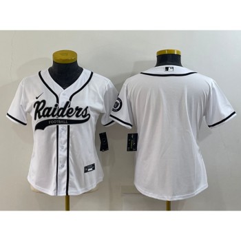 Women's Las Vegas Raiders Blank White With Patch Cool Base Stitched Baseball Jersey(Run Small) Women's Las Vegas Raiders Blank White With Patch Cool Base Stitched Baseball Jersey(Run Small)