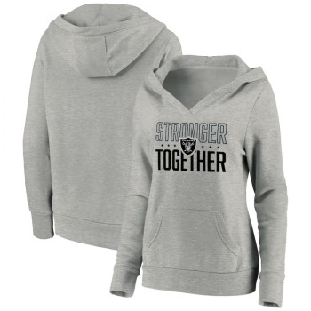 Women's Las Vegas Raiders Heather Gray Stronger Together Crossover Neck Pullover Hoodie(Run Small) Women's Las Vegas Raiders Heather Gray Stronger Together Crossover Neck Pullover Hoodie(Run Small)