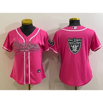 Women's Las Vegas Raiders Pink Team Big Logo With Patch Cool Base Stitched Baseball Jersey(Run Small) Women's Las Vegas Raiders Pink Team Big Logo With Patch Cool Base Stitched Baseball Jersey(Run Small)