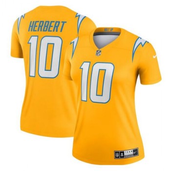 Women's Los Angeles Chargers #10 Justin Herbert Gold Stitched Football Jersey(Run Small) Women's Los Angeles Chargers #10 Justin Herbert Gold Stitched Football Jersey(Run Small)