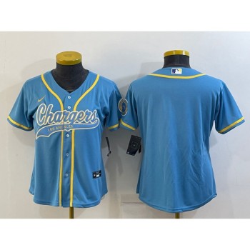 Women's Los Angeles Chargers Blank Blue With Patch Cool Base Stitched Baseball Jersey(Run Small) Women's Los Angeles Chargers Blank Blue With Patch Cool Base Stitched Baseball Jersey(Run Small)