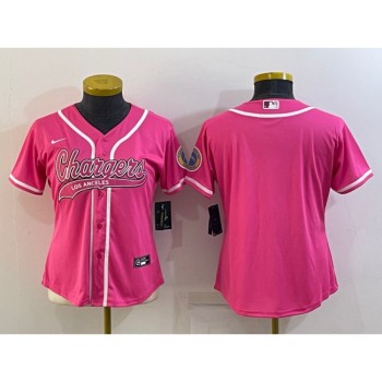 Women's Los Angeles Chargers Blank Pink With Patch Cool Base Stitched Baseball Jersey(Run Small) Women's Los Angeles Chargers Blank Pink With Patch Cool Base Stitched Baseball Jersey(Run Small)