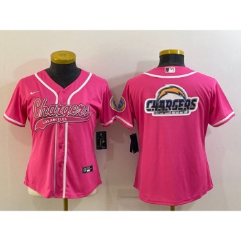 Women's Los Angeles Chargers Pink Team Big Logo With Patch Cool Base Stitched Baseball Jersey(Run Small) Women's Los Angeles Chargers Pink Team Big Logo With Patch Cool Base Stitched Baseball Jersey(Run Small)