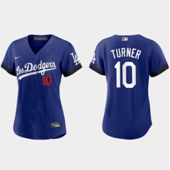 Women's Los Angeles Dodgers #10 Justin Turner 2021 Royal City Connect Cool Base Stitched Baseball Jersey(Run Small) Women's Los Angeles Dodgers #10 Justin Turner 2021 Royal City Connect Cool Base Stitched Baseball Jersey(Run Small)