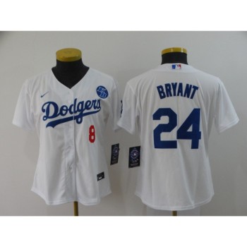 Women's Los Angeles Dodgers 2020 Front #8 Back #24 Kobe Bryant White With KB Patch Cool Base Stitched Jersey(Run Small) Women's Los Angeles Dodgers 2020 Front #8 Back #24 Kobe Bryant White With KB Patch Cool Base Stitched Jersey(Run Small)