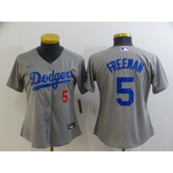 Women's Los Angeles Dodgers #5 Freddie Freeman Grey Cool Base Stitched Baseball Jersey(Run Small)