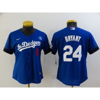 Women's Los Angeles Dodgers Front #8 Back #24 Kobe Bryant 2021 Royal City Connect Cool Base Stitched Baseball Jersey(Run Small) Women's Los Angeles Dodgers Front #8 Back #24 Kobe Bryant 2021 Royal City Connect Cool Base Stitched Baseball Jersey(Run Small)