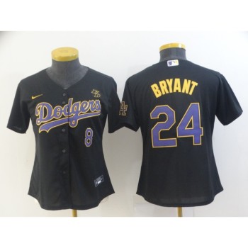 Women's Los Angeles Dodgers Front #8 Back #24 Kobe Bryant Throwback Black With KB Patch Cool Base Stitched Jersey(Run Small) Women's Los Angeles Dodgers Front #8 Back #24 Kobe Bryant Throwback Black With KB Patch Cool Base Stitched Jersey(Run Small)