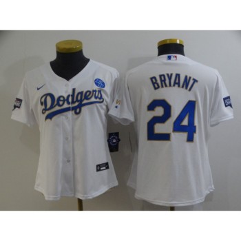 Women's Los Angeles Dodgers Front #8 Back #24 Kobe Bryant White Gold Championship Cool Base Stitched Jersey(Run Small) Women's Los Angeles Dodgers Front #8 Back #24 Kobe Bryant White Gold Championship Cool Base Stitched Jersey(Run Small)