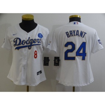 Women's Los Angeles Dodgers Front #8 Back #24 Kobe Bryant White Gold Championship Cool Base Stitched Jersey(Run Small) Women's Los Angeles Dodgers Front #8 Back #24 Kobe Bryant White Gold Championship Cool Base Stitched Jersey(Run Small)