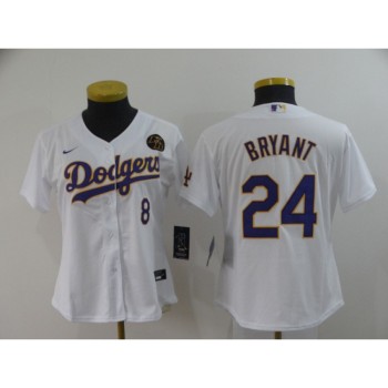 Women's Los Angeles Dodgers Front #8 Back #24 Kobe Bryant White With KB Patch Cool Base Stitched Jersey(Run Small) Women's Los Angeles Dodgers Front #8 Back #24 Kobe Bryant White With KB Patch Cool Base Stitched Jersey(Run Small)