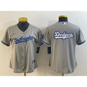 Women's Los Angeles Dodgers Grey Team Big Logo Stitched Jersey(Run Small) Women's Los Angeles Dodgers Grey Team Big Logo Stitched Jersey(Run Small)