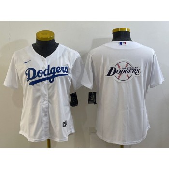 Women's Los Angeles Dodgers White Team Big Logo Stitched Jersey(Run Small)