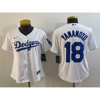 Women's Los Angeles Dodgers #18 Yoshinobu Yamamoto White Stitched Jersey(Run Small) Women's Los Angeles Dodgers #18 Yoshinobu Yamamoto White Stitched Jersey(Run Small)