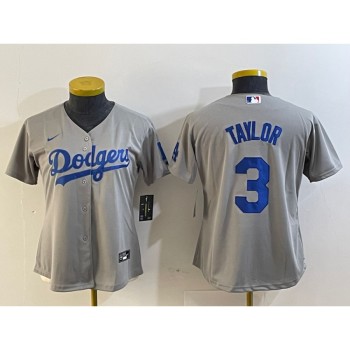 Women's Los Angeles Dodgers #3 Chris Taylor Grey Stitched Jersey(Run Small) Women's Los Angeles Dodgers #3 Chris Taylor Grey Stitched Jersey(Run Small)