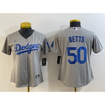 Women's Los Angeles Dodgers #50 Mookie Betts Grey Stitched Jersey(Run Small) Women's Los Angeles Dodgers #50 Mookie Betts Grey Stitched Jersey(Run Small)