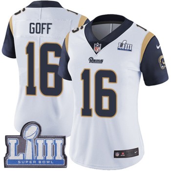Women's Los Angeles Rams #16 Jared Goff White Super Bowl LIII Vapor Untouchable Limited Stitched NFL Jersey ( run small ) Women's Los Angeles Rams #16 Jared Goff White Super Bowl LIII Vapor Untouchable Limited Stitched NFL Jersey ( run small )