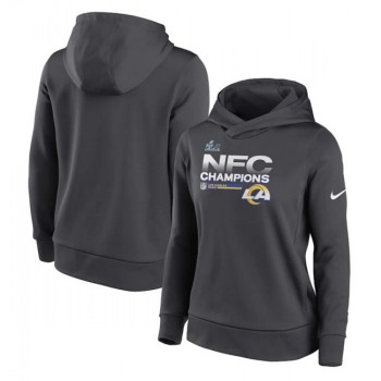 Women's Los Angeles Rams 2022 Black NFC Champions Pullover Hoodie(Run Small)