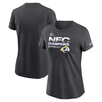 Women's Los Angeles Rams 2022 NFC Black Champions T-Shirt (Run Small) Women's Los Angeles Rams 2022 NFC Black Champions T-Shirt (Run Small)
