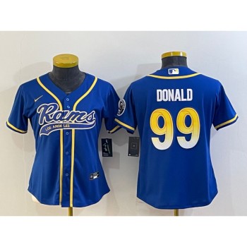 Women's Los Angeles Rams #99 Aaron Donald Royal With Patch Cool Base Stitched Baseball Jersey(Run Small) Women's Los Angeles Rams #99 Aaron Donald Royal With Patch Cool Base Stitched Baseball Jersey(Run Small)
