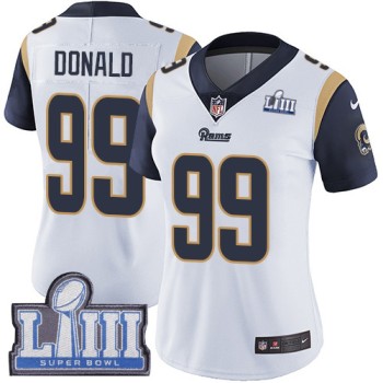 Women's Los Angeles Rams #99 Aaron Donald White Super Bowl LIII Vapor Untouchable Limited Stitched NFL Jersey ( run small ) Women's Los Angeles Rams #99 Aaron Donald White Super Bowl LIII Vapor Untouchable Limited Stitched NFL Jersey ( run small )
