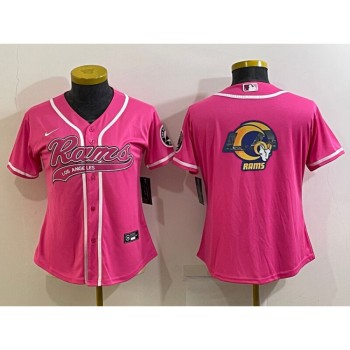 Women's Los Angeles Rams Pink Team Big Logo With Patch Cool Base Stitched Baseball Jersey(Run Small) Women's Los Angeles Rams Pink Team Big Logo With Patch Cool Base Stitched Baseball Jersey(Run Small)