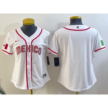Women's Mexico Baseball 2023 Blank White World Baseball Classic Stitched Jersey(Run Small) Women's Mexico Baseball 2023 Blank White World Baseball Classic Stitched Jersey(Run Small)