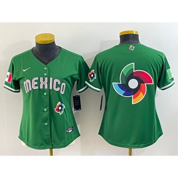 Women's Mexico Baseball 2023 Green Big Logo World Baseball Classic Stitched Jersey(Run Small) Women's Mexico Baseball 2023 Green Big Logo World Baseball Classic Stitched Jersey(Run Small)