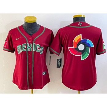 Women's Mexico Baseball 2023 Red Big Logo World Baseball Classic Stitched Jersey(Run Small) Women's Mexico Baseball 2023 Red Big Logo World Baseball Classic Stitched Jersey(Run Small)