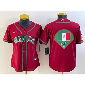 Women's Mexico Baseball 2023 Red Big Logo World Baseball Classic Stitched Jersey(Run Small) Women's Mexico Baseball 2023 Red Big Logo World Baseball Classic Stitched Jersey(Run Small)