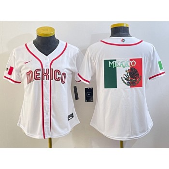 Women's Mexico Baseball 2023 White Big Logo World Baseball Classic Stitched Jersey(Run Small) Women's Mexico Baseball 2023 White Big Logo World Baseball Classic Stitched Jersey(Run Small)