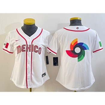 Women's Mexico Baseball 2023 White Big Logo World Baseball Classic Stitched Jersey(Run Small) Women's Mexico Baseball 2023 White Big Logo World Baseball Classic Stitched Jersey(Run Small)