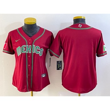 Women's Mexico Baseball Blank 2023 Red World Baseball Classic Stitched Jersey(Run Small) Women's Mexico Baseball Blank 2023 Red World Baseball Classic Stitched Jersey(Run Small)