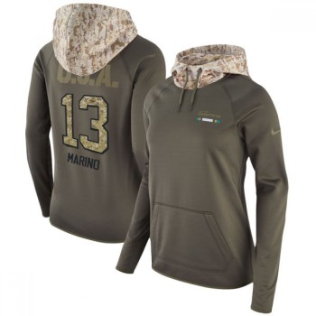 Women's Miami Dolphins #13 Dan Marino Olive Salute to Service Sideline Therma Pullover Hoodie Women's Miami Dolphins #13 Dan Marino Olive Salute to Service Sideline Therma Pullover Hoodie