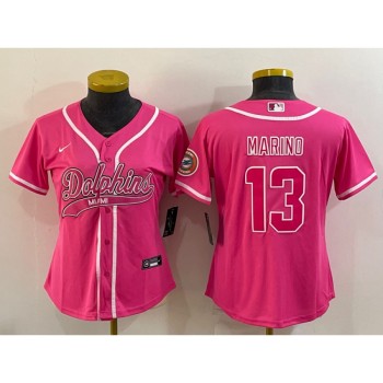 Women's Miami Dolphins #13 Dan Marino Pink With Patch Cool Base Stitched Baseball Jersey(Run Small) Women's Miami Dolphins #13 Dan Marino Pink With Patch Cool Base Stitched Baseball Jersey(Run Small)