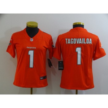Women's Miami Dolphins #1 Tua Tagovailoa Orange Vapor Untouchable Stitched Jersey(Run Small) Women's Miami Dolphins #1 Tua Tagovailoa Orange Vapor Untouchable Stitched Jersey(Run Small)