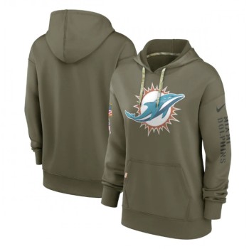 Women's Miami Dolphins 2022 Olive Salute to Service Therma Performance Pullover Hoodie(Run Small) Women's Miami Dolphins 2022 Olive Salute to Service Therma Performance Pullover Hoodie(Run Small)
