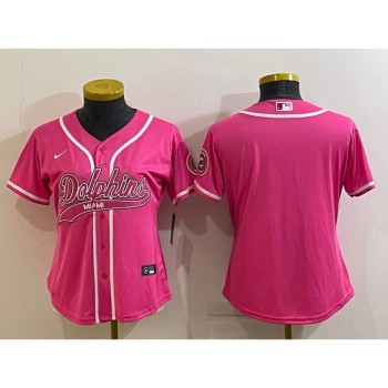 Women's Miami Dolphins Blank Pink With Patch Cool Base Stitched Baseball Jersey(Run Small) Women's Miami Dolphins Blank Pink With Patch Cool Base Stitched Baseball Jersey(Run Small)
