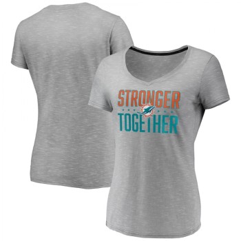 Women's Miami Dolphins Gray Stronger Together Space Dye V-Neck T-Shirt(Run Small) Women's Miami Dolphins Gray Stronger Together Space Dye V-Neck T-Shirt(Run Small)