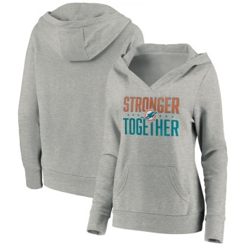 Women's Miami Dolphins Heather Gray Stronger Together Crossover Neck Pullover Hoodie(Run Small) Women's Miami Dolphins Heather Gray Stronger Together Crossover Neck Pullover Hoodie(Run Small)