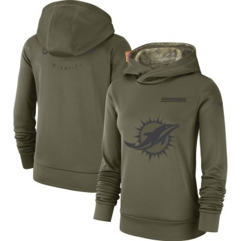 Women's Miami Dolphins Olive Salute to Service Team Logo Performance Pullover NFL Hoodie Women's Miami Dolphins Olive Salute to Service Team Logo Performance Pullover NFL Hoodie