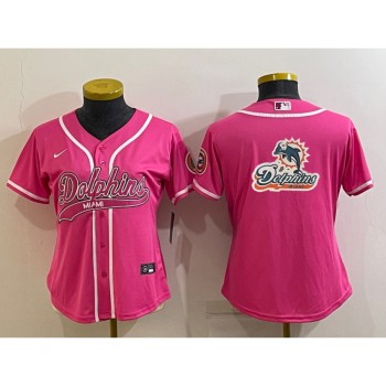 Women's Miami Dolphins Pink Team Big Logo With Patch Cool Base Stitched Baseball Jersey(Run Small) Women's Miami Dolphins Pink Team Big Logo With Patch Cool Base Stitched Baseball Jersey(Run Small)
