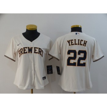 Women's Milwaukee Brewers #22 Christian Yelich White Cool Base Stitched MLB Jersey(Run Small) Women's Milwaukee Brewers #22 Christian Yelich White Cool Base Stitched MLB Jersey(Run Small)