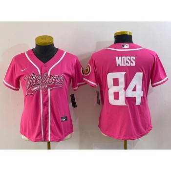 Women's Minnesota Vikings #84 Randy Moss Pink With Patch Cool Base Stitched Baseball Jersey(Run Small) Women's Minnesota Vikings #84 Randy Moss Pink With Patch Cool Base Stitched Baseball Jersey(Run Small)