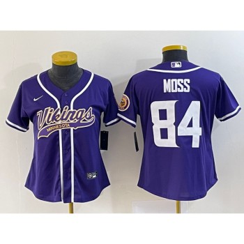 Women's Minnesota Vikings #84 Randy Moss Purple With Patch Cool Base Stitched Baseball Jersey(Run Small) Women's Minnesota Vikings #84 Randy Moss Purple With Patch Cool Base Stitched Baseball Jersey(Run Small)