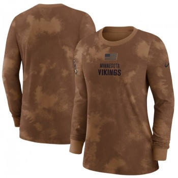 Women's Minnesota Vikings Brown 2023 Salute To Service Long Sleeve T-Shirt(Run Small) Women's Minnesota Vikings Brown 2023 Salute To Service Long Sleeve T-Shirt(Run Small)