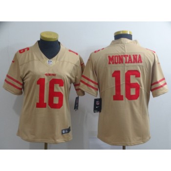 Women's NFL San Francisco 49ers #16 Joe Montana 2019 Gold Inverted Legend Stitched NFL Jersey(Runs Small) Women's NFL San Francisco 49ers #16 Joe Montana 2019 Gold Inverted Legend Stitched NFL Jersey(Runs Small)