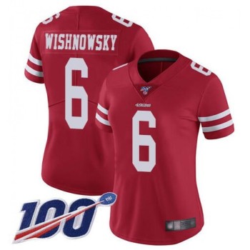 Women's NFL San Francisco 49ers #6 Mitch Wishnowsky 2019 Red 100th season Vapor Untouchable Limited Stitched Jersey(Run Small)